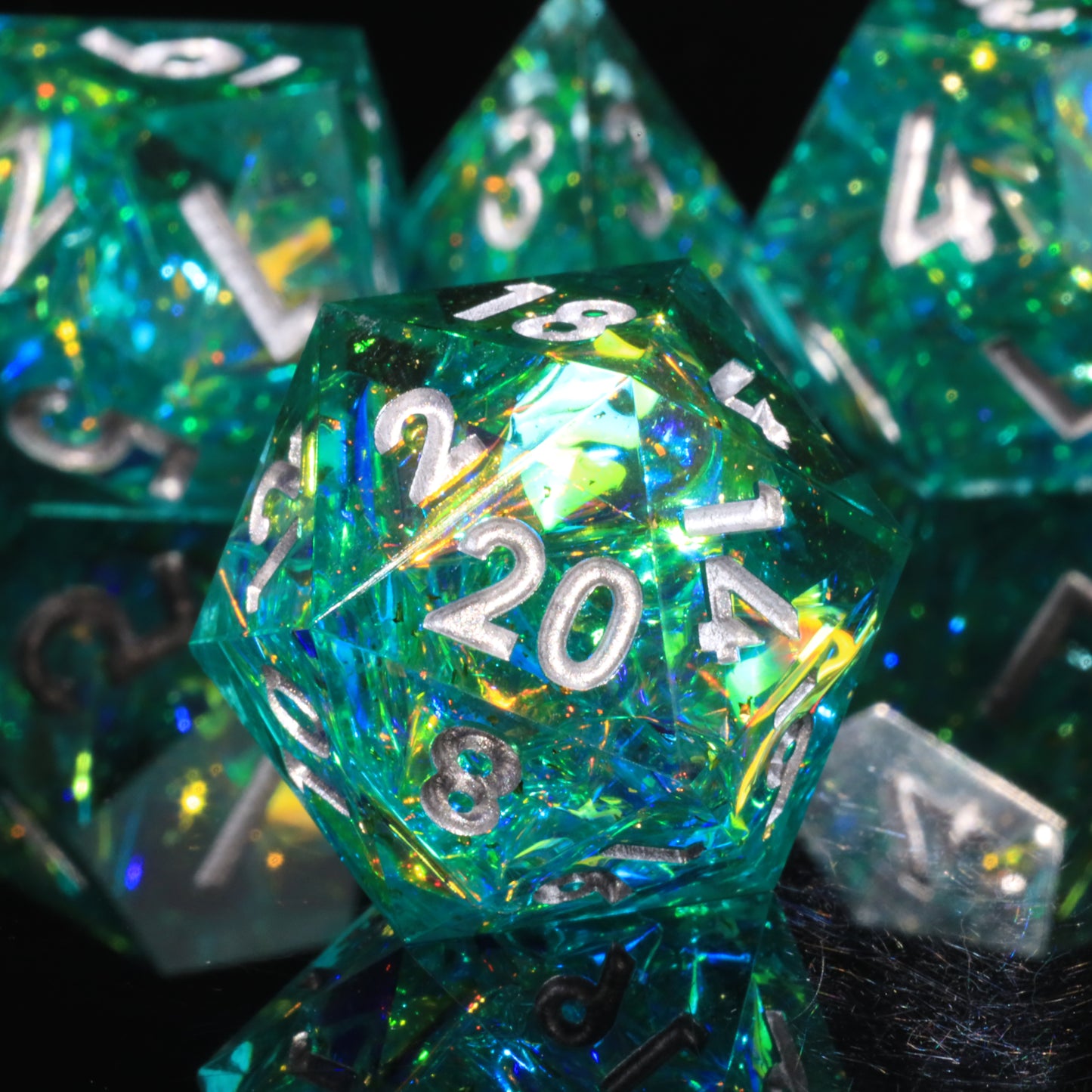 Blessed Beacon Handmade Sharp Edge 7 Piece Resin d&d Dungeons and Dragons Dice Set
