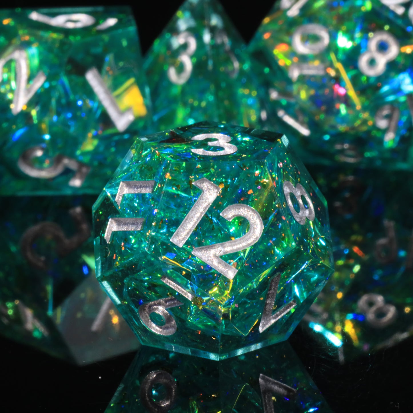 Blessed Beacon Handmade Sharp Edge 7 Piece Resin d&d Dungeons and Dragons Dice Set
