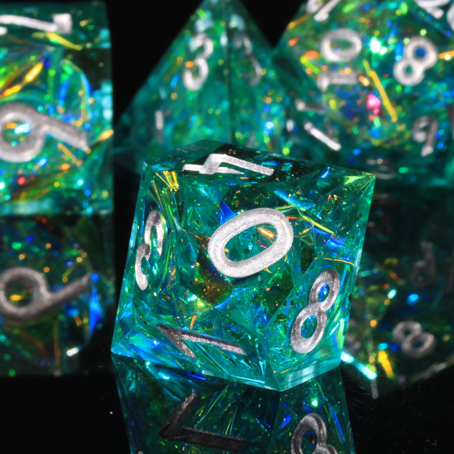 Blessed Beacon Handmade Sharp Edge 7 Piece Resin d&d Dungeons and Dragons Dice Set