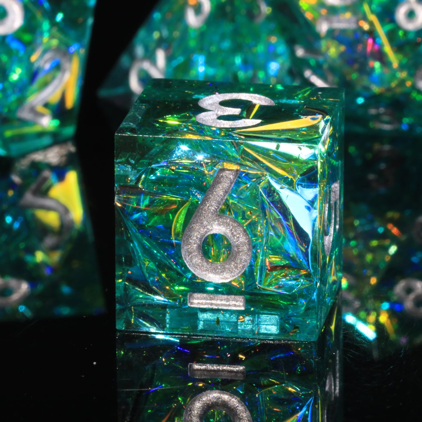 Blessed Beacon Handmade Sharp Edge 7 Piece Resin d&d Dungeons and Dragons Dice Set