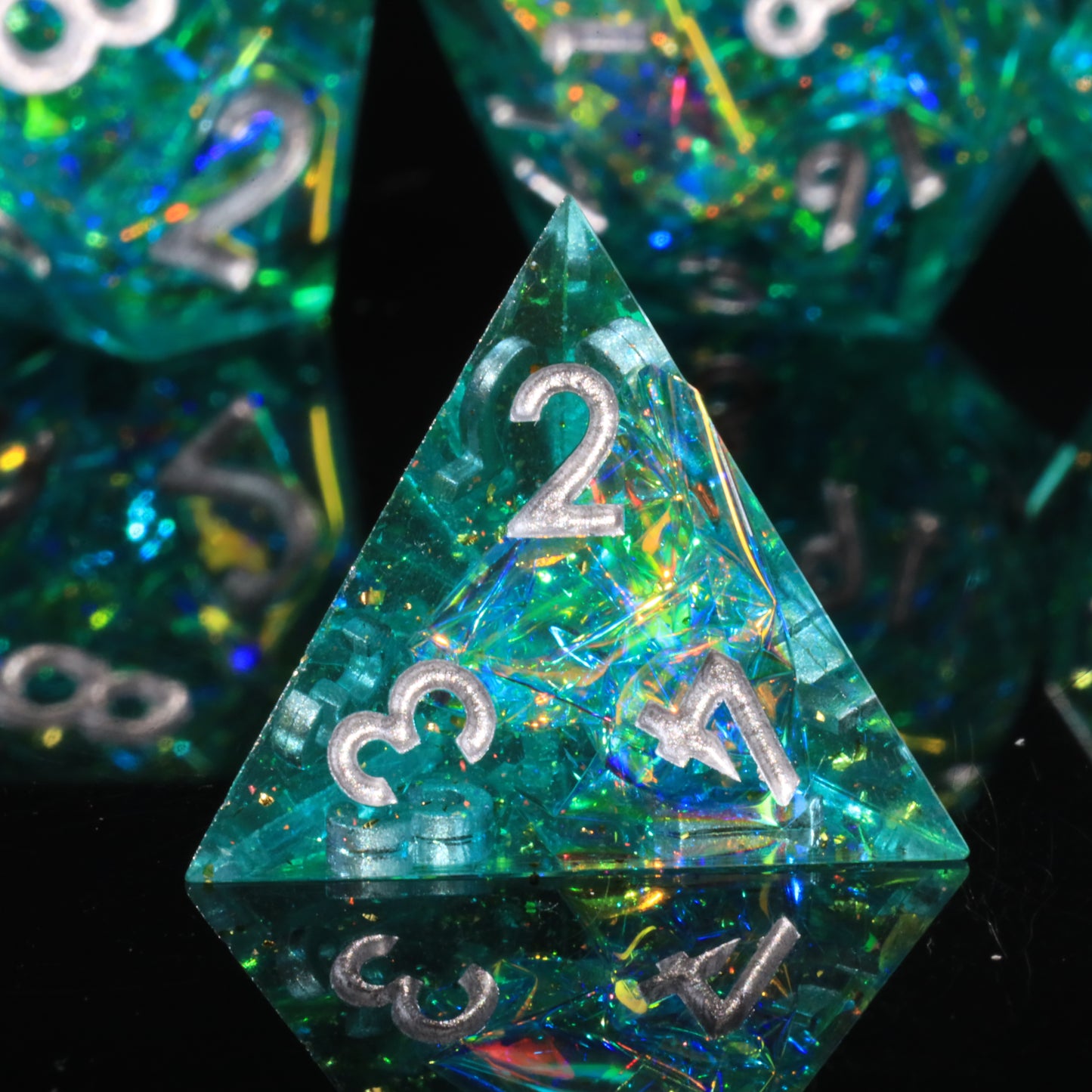 Blessed Beacon Handmade Sharp Edge 7 Piece Resin d&d Dungeons and Dragons Dice Set