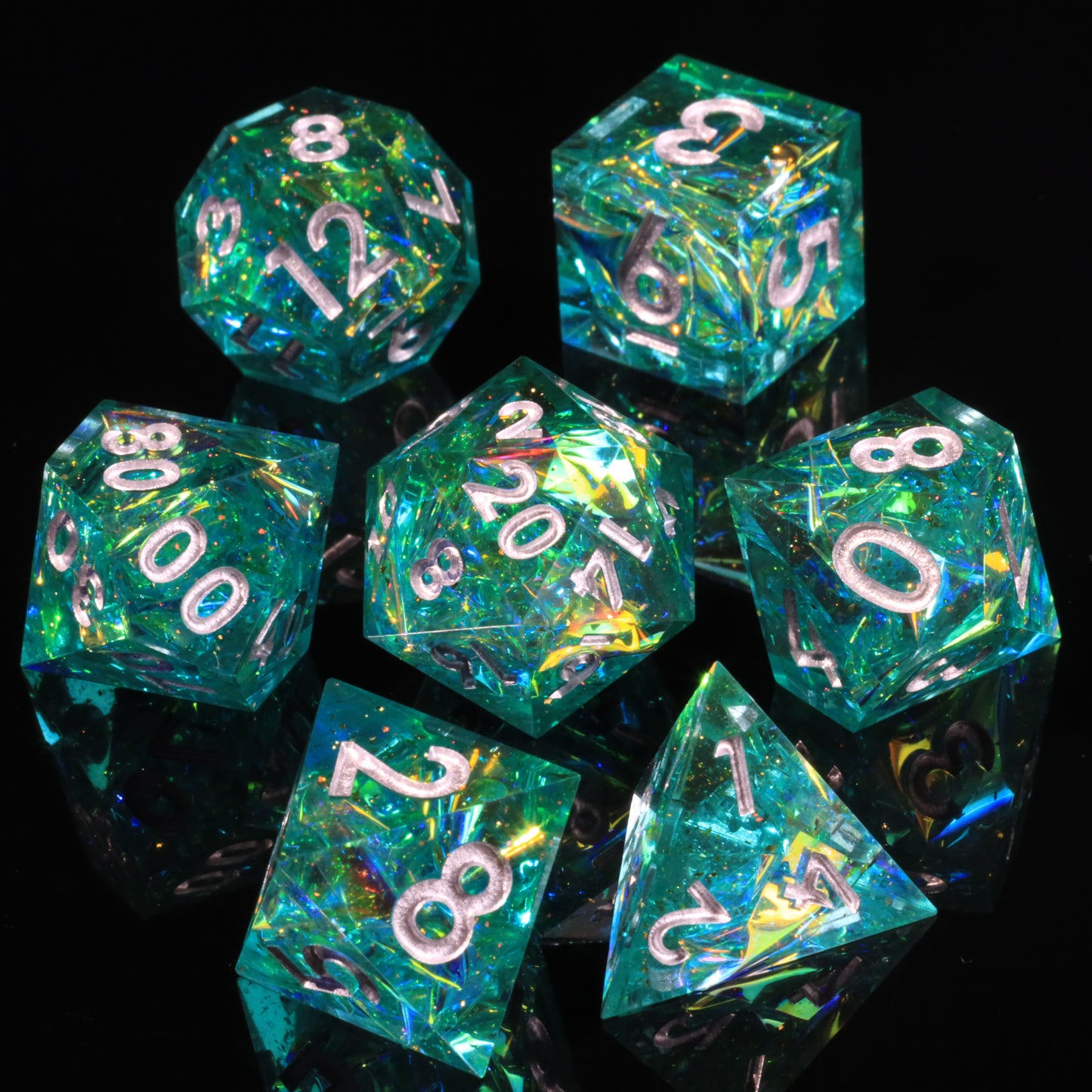 Blessed Beacon Handmade Sharp Edge 7 Piece Resin d&d Dungeons and Dragons Dice Set