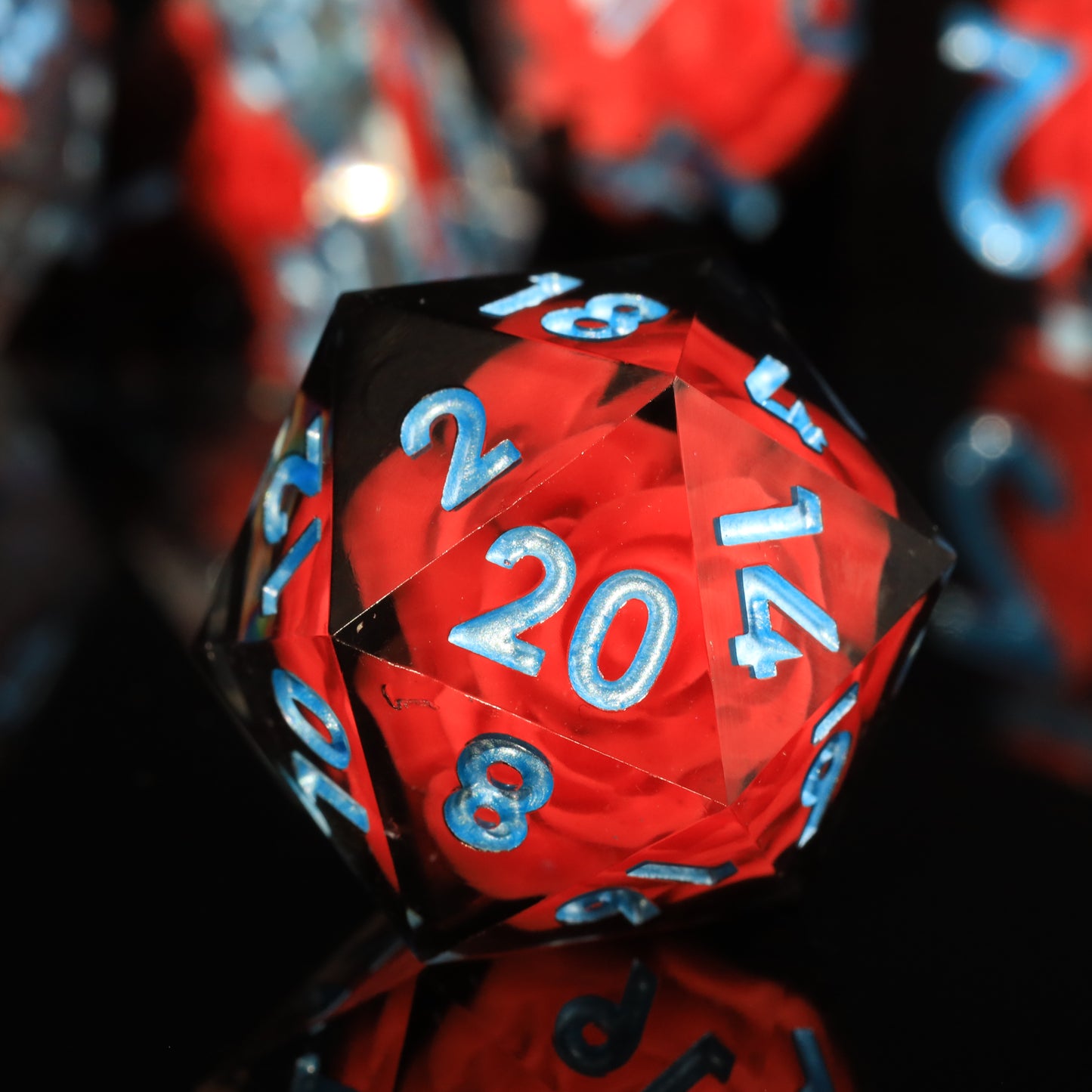 Spooky Flower Handmade Sharp Edge 7 Piece Reesin d&d Dungeons and Dragons Dice Set