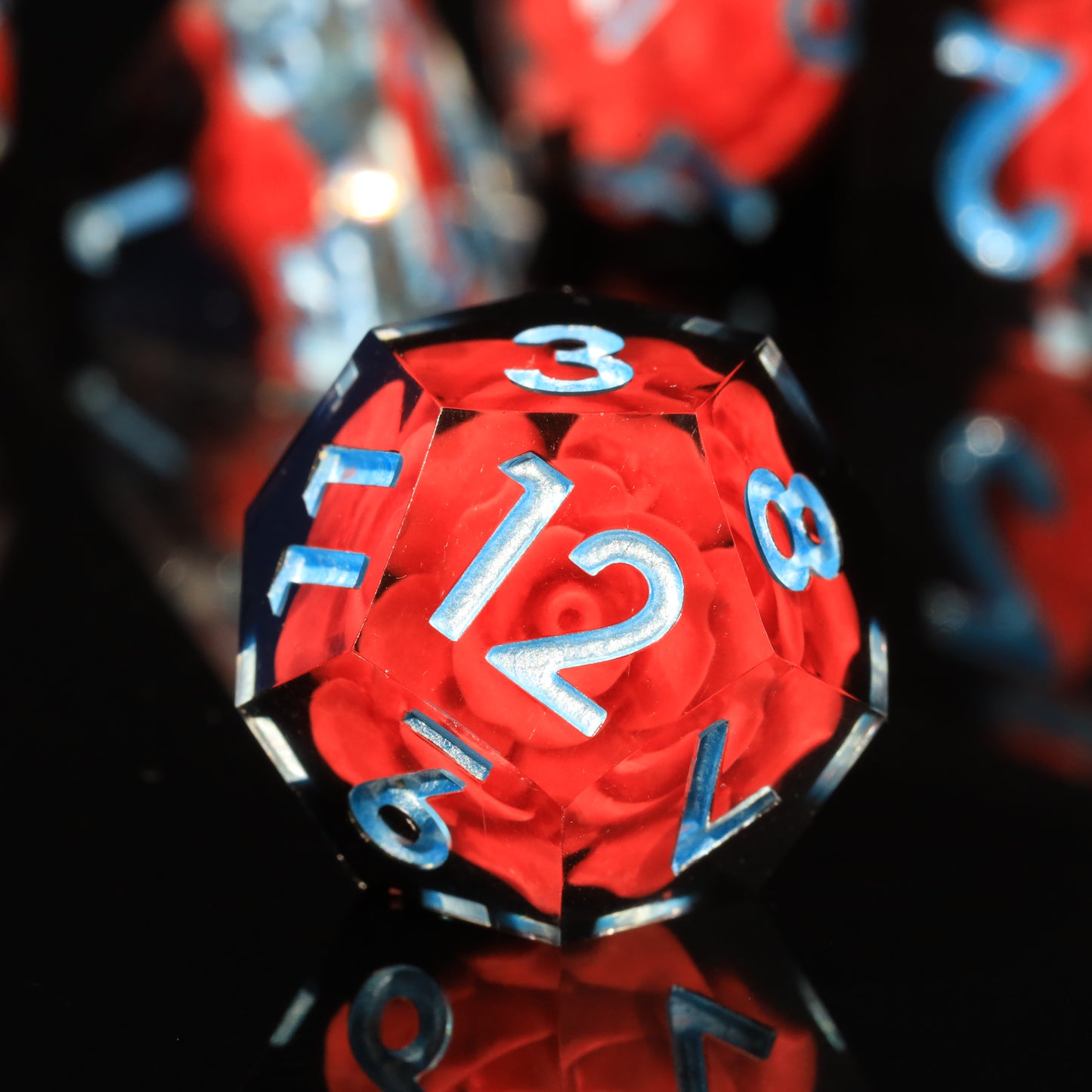 Spooky Flower Handmade Sharp Edge 7 Piece Reesin d&d Dungeons and Dragons Dice Set