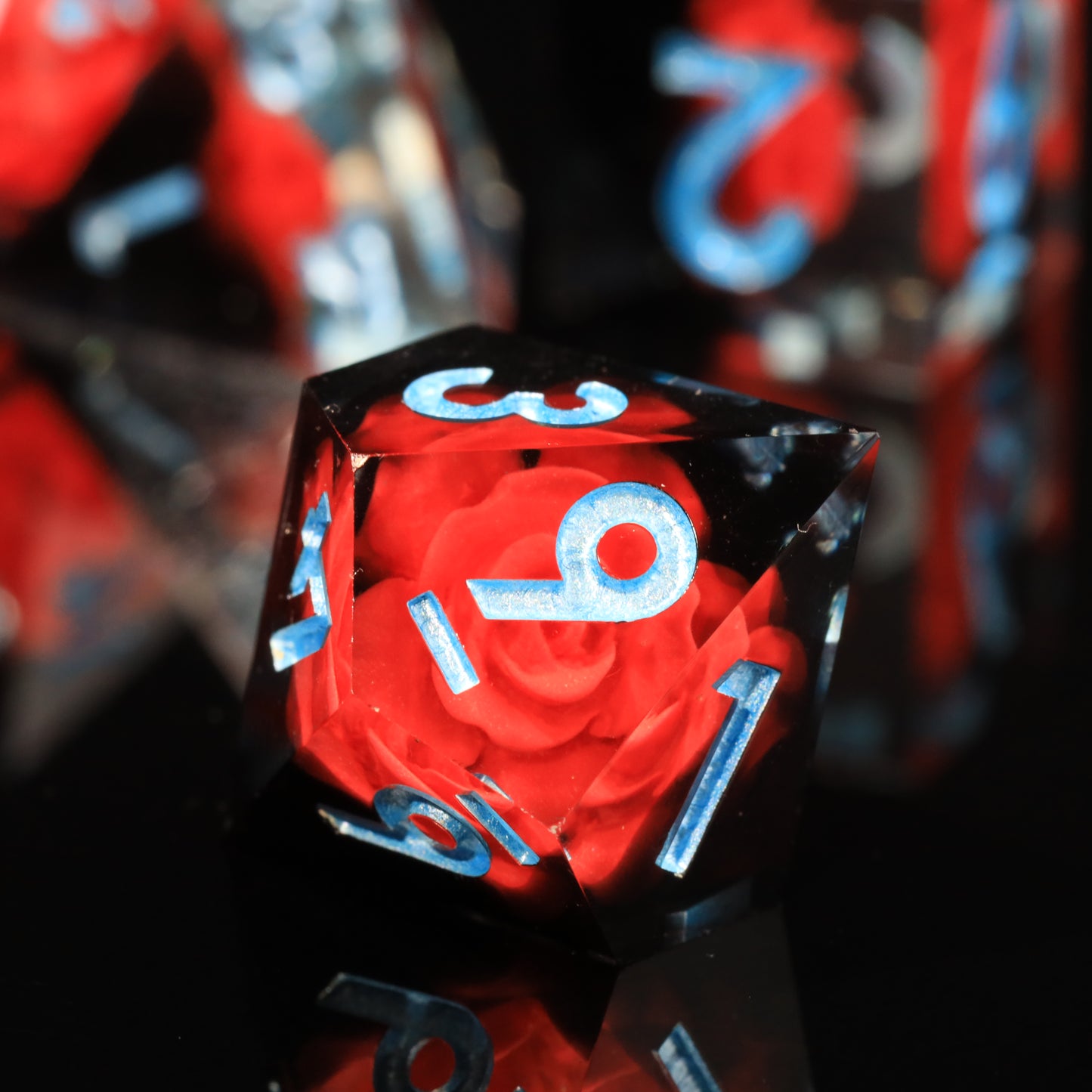 Spooky Flower Handmade Sharp Edge 7 Piece Reesin d&d Dungeons and Dragons Dice Set