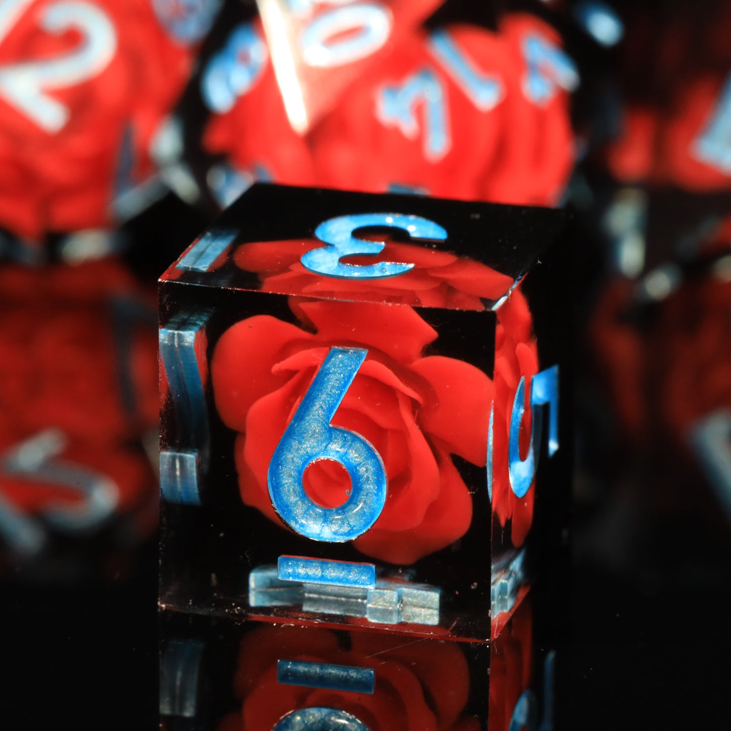 Spooky Flower Handmade Sharp Edge 7 Piece Reesin d&d Dungeons and Dragons Dice Set