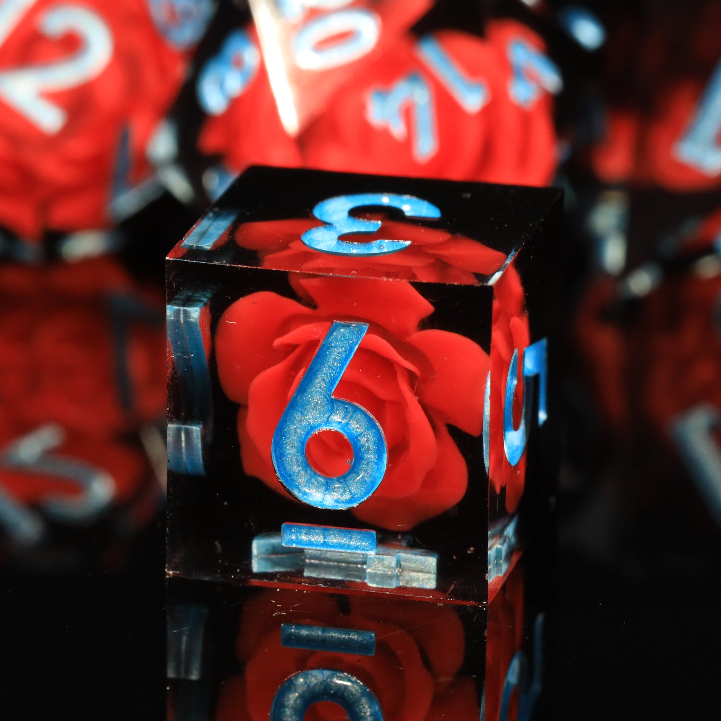 Spooky Flower Handmade Sharp Edge 7 Piece Reesin d&d Dungeons and Dragons Dice Set