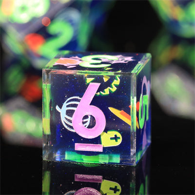 Little Monster Handmade Sharp Edge 7 Piece Resin d&d Dungeons and Dragons Dice Set