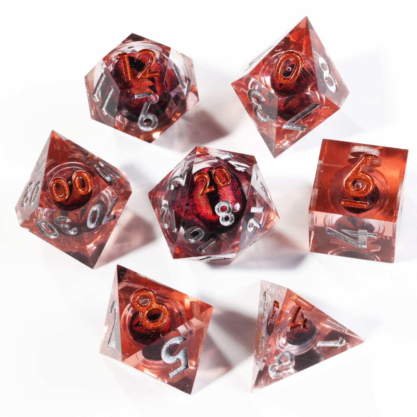 Red Dragon Eye2 Handmade Sharp Edge 7 Piec Reesin d&d Dungeons and Dragons Dice Set