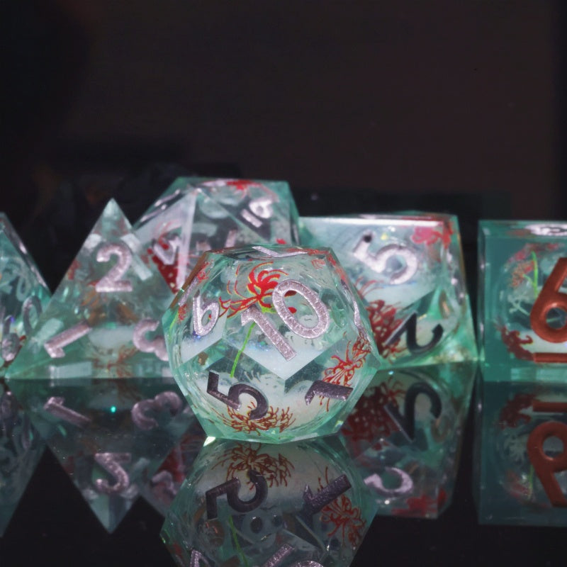 Liquid Core+Sticker Handmade Sharp Edge 7 Piece Dice Set