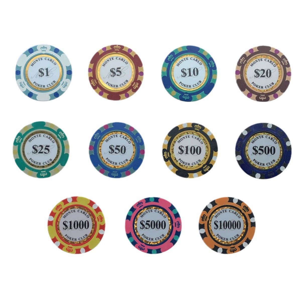 Premium Tricolor Crown Hot Stamping Edge Clay Casino Chips - Choose Your Denominations