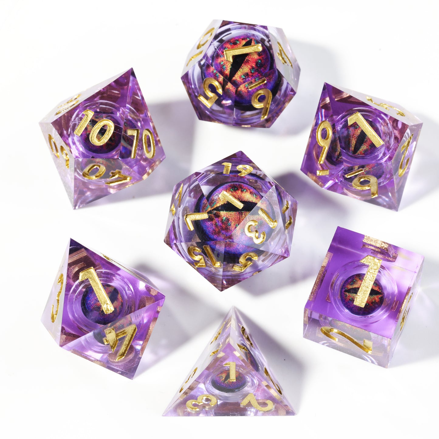 Purple Diamond Dragon Eye1 Handmade Sharp Edge 7 Piec Reesin d&d Dungeons and Dragons Dice Set