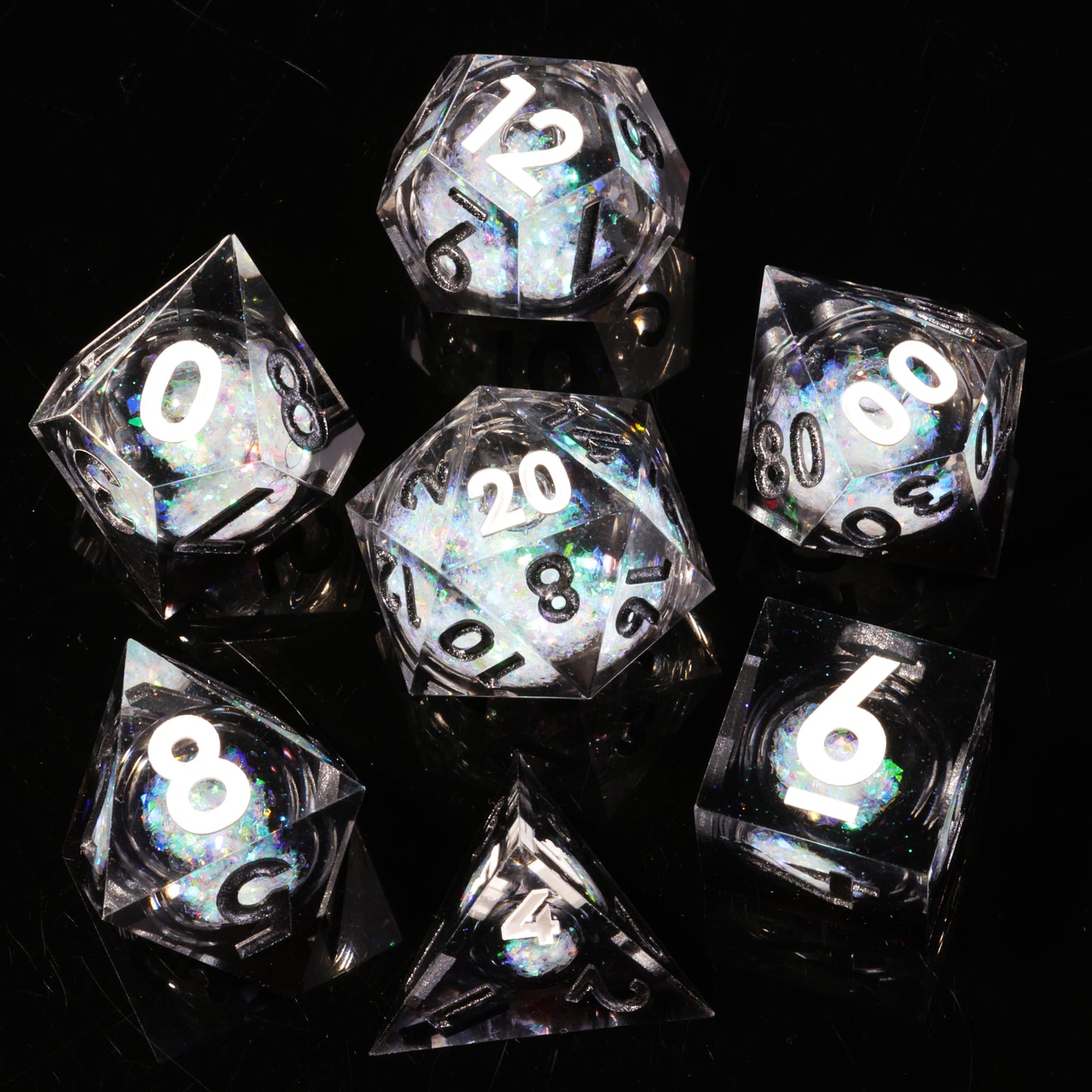 Liquid Core Ninjas Handmade Sharp Edge 7 Piece Resin d&d Dungeons and Dragons Dice Set