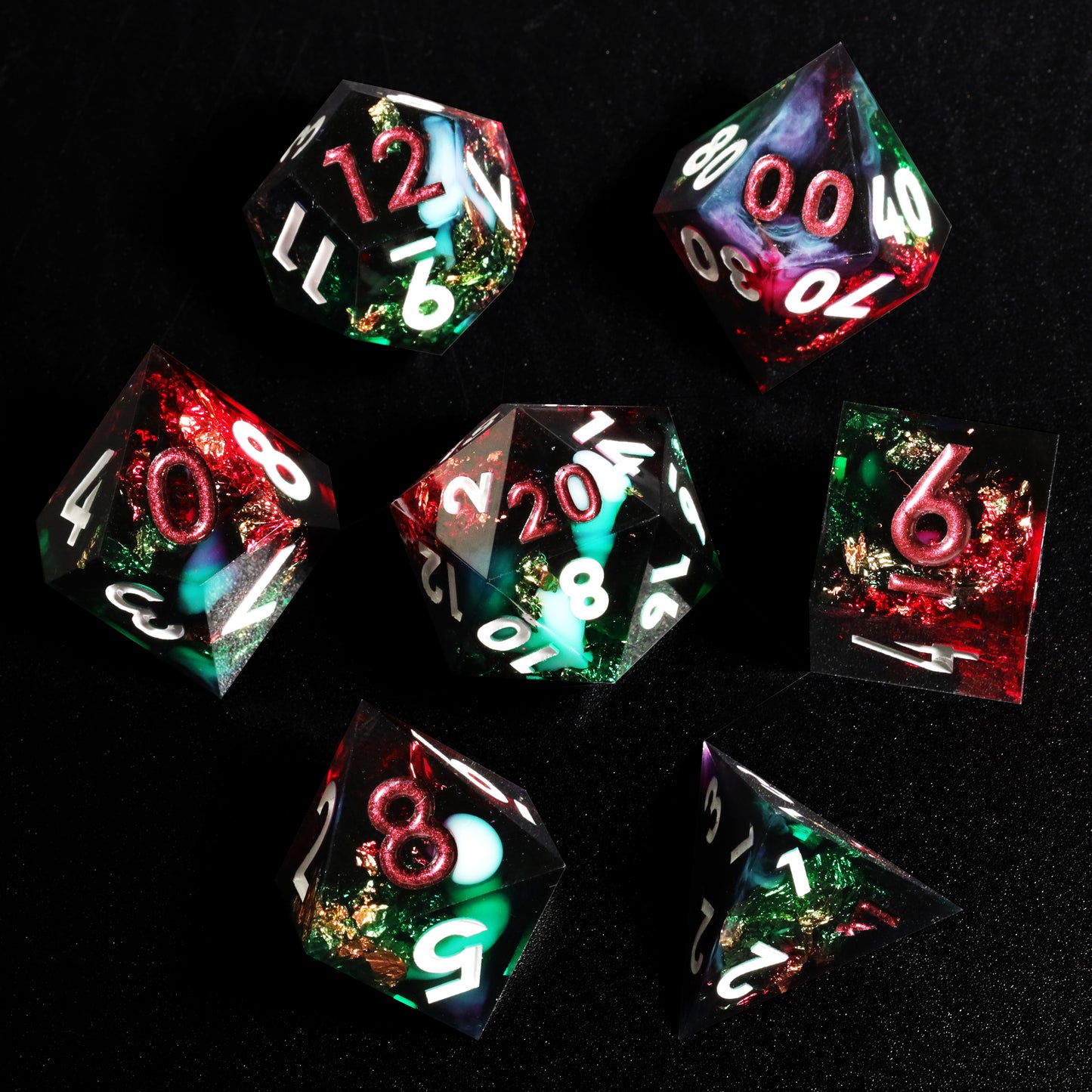 Abyss Handmade Sharp Edge 7 Piece Resin d&d Dungeons and Dragons Dice Set