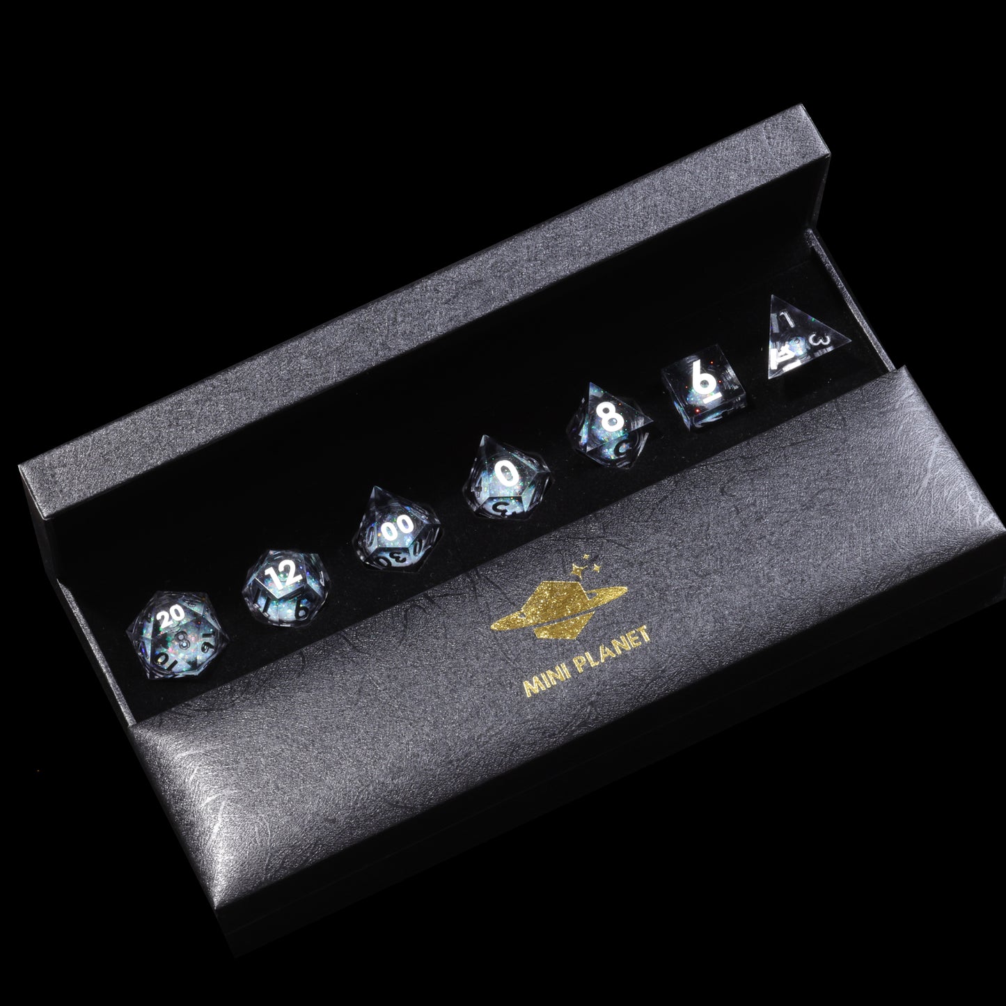 Liquid Core Ninjas Handmade Sharp Edge 7 Piece Resin d&d Dungeons and Dragons Dice Set