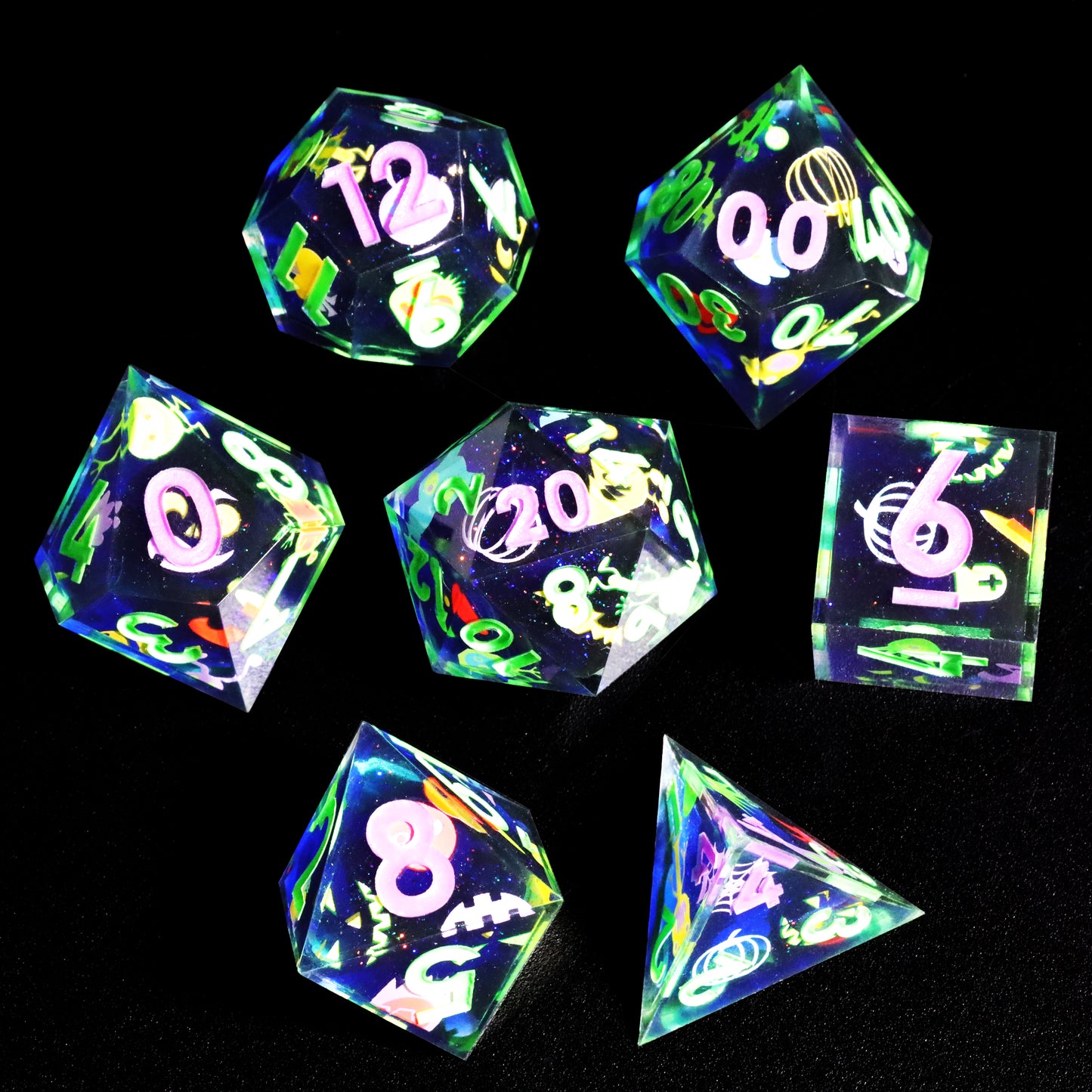 Little Monster Handmade Sharp Edge 7 Piece Resin d&d Dungeons and Dragons Dice Set