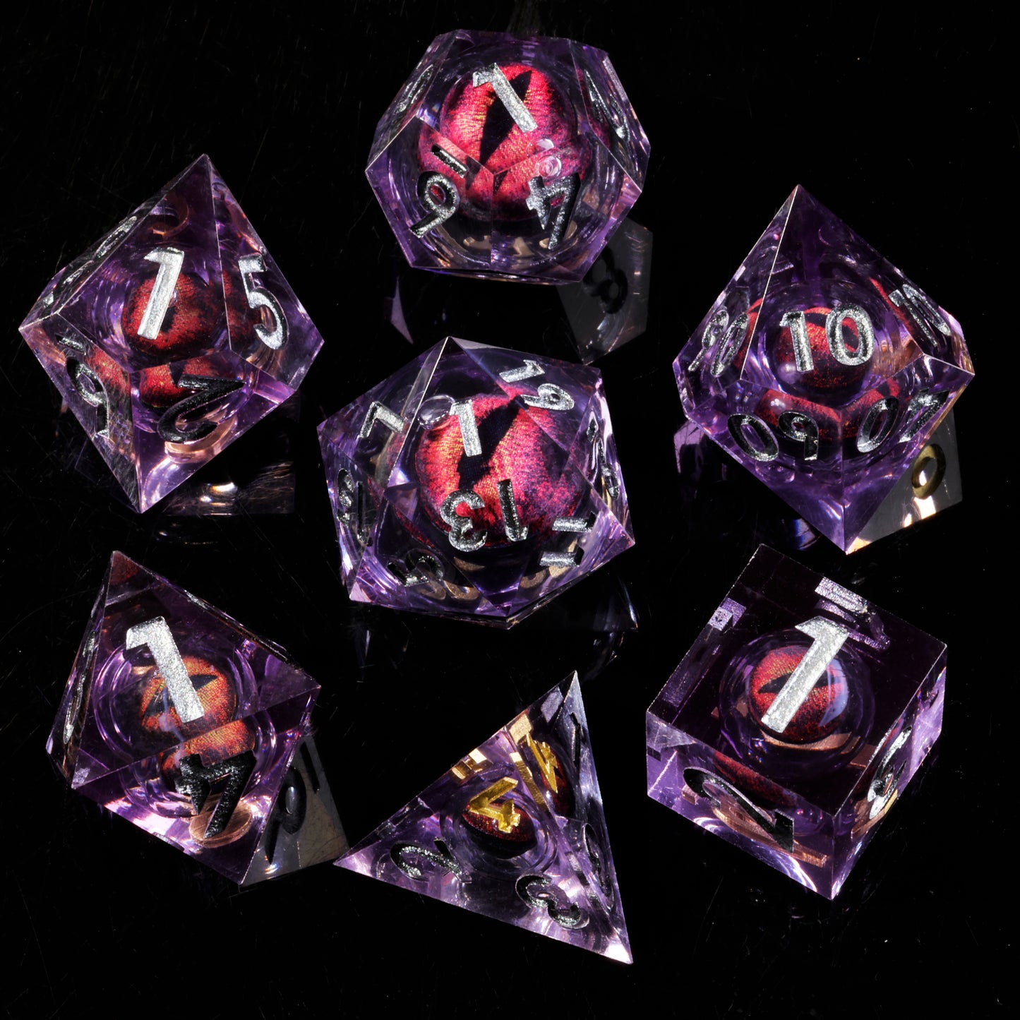 Red Dragon Eye3 Handmade Sharp Edge 7 Piec Reesin d&d Dungeons and Dragons Dice Set