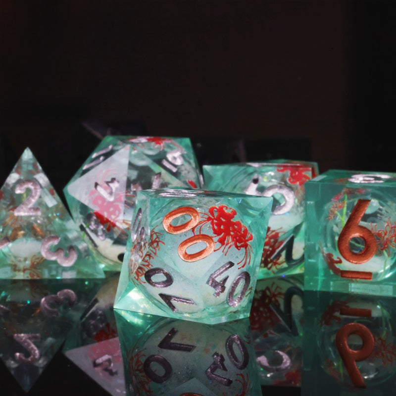 Liquid Core+Sticker Handmade Sharp Edge 7 Piece Dice Set
