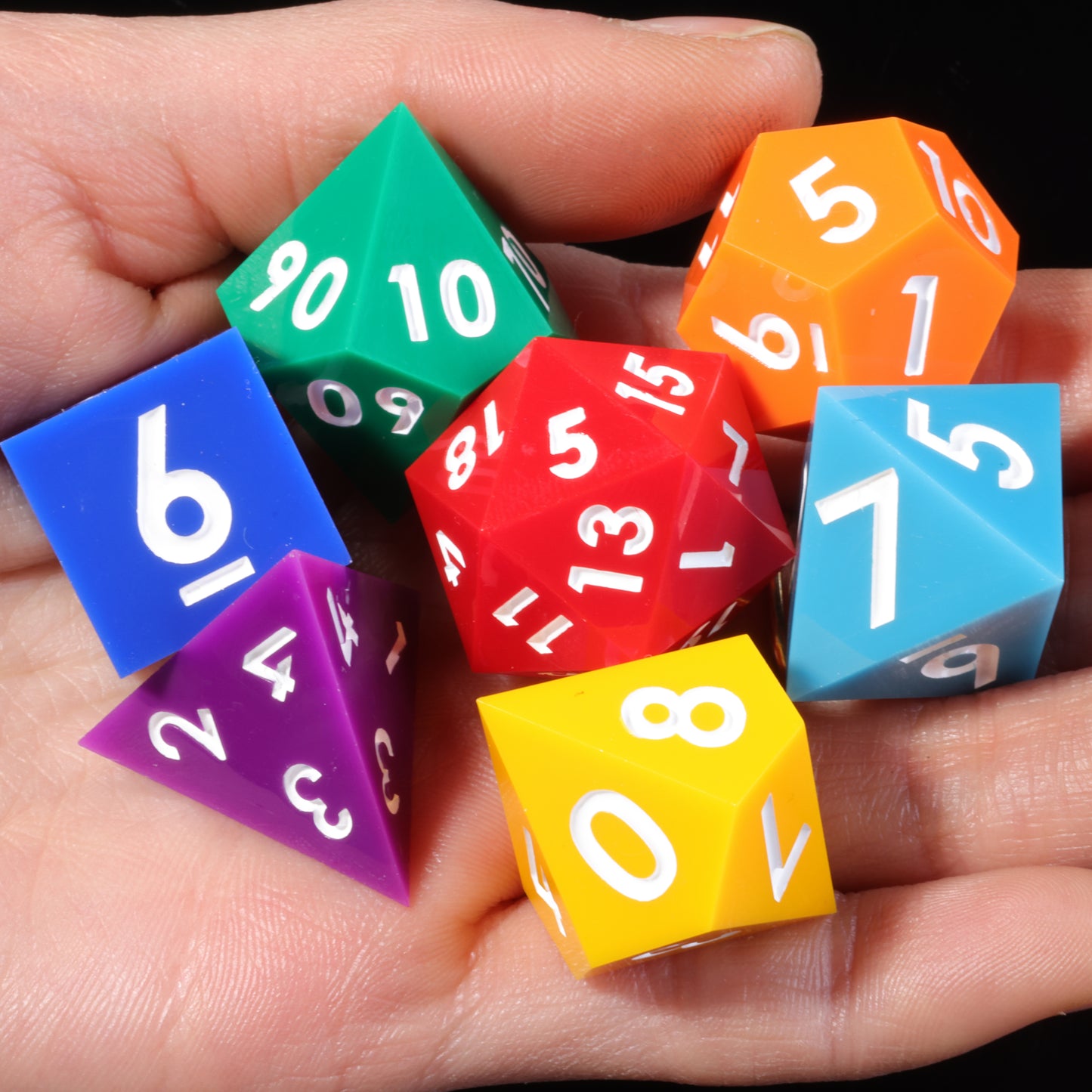 Rainbow Dice Handmade Sharp Edge 7 Piec Reesin d&d Dungeons and Dragons Dice Set