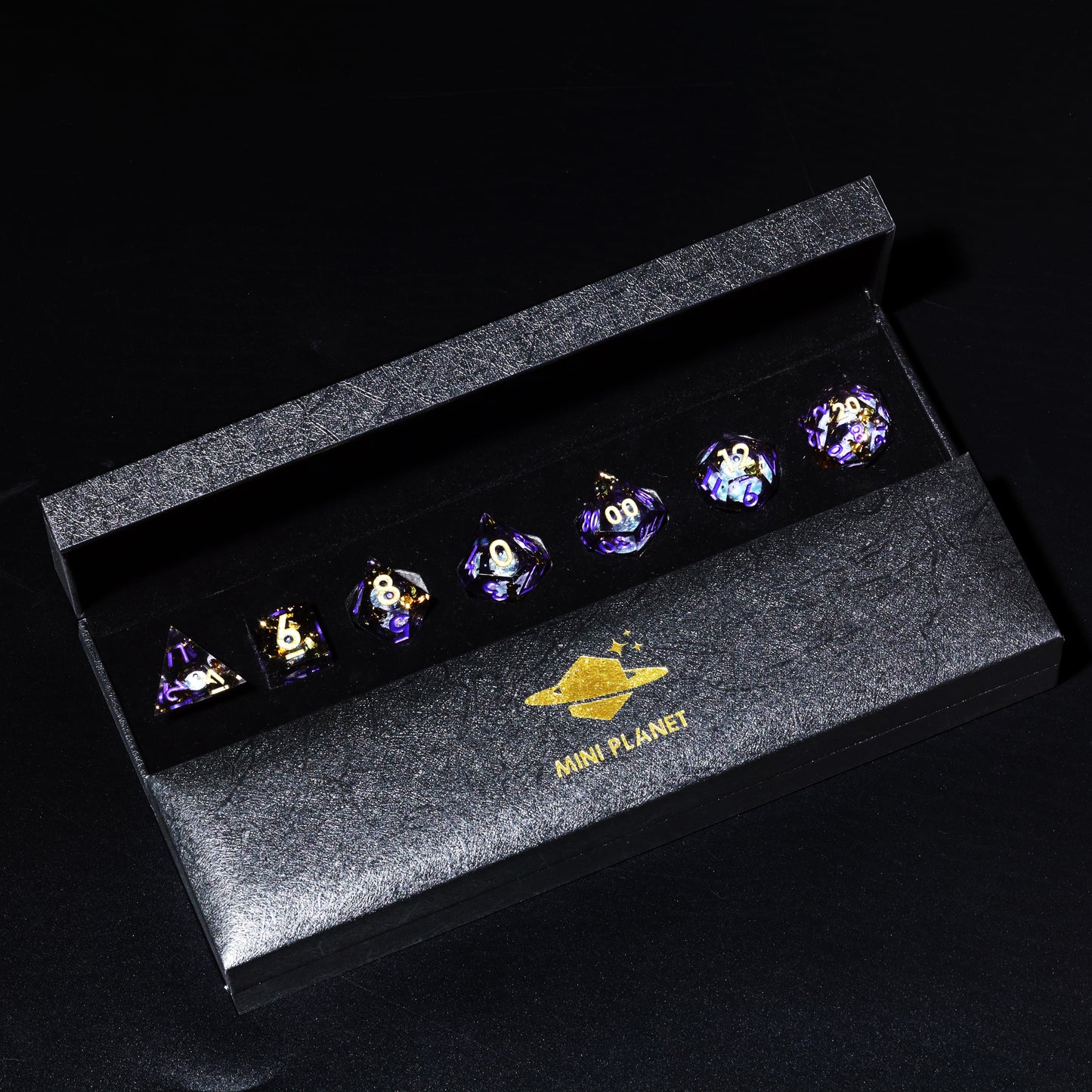 Liquid Core Lavender Handmade Sharp Edge 7 Piece Resin d&d Dungeons and Dragons Dice Set