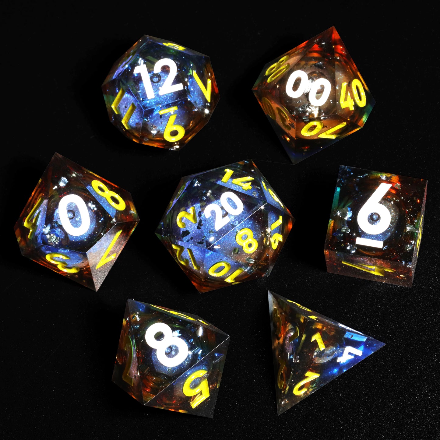Shatter The Void Handmade Sharp Edge 7 Piece Reesin d&d Dungeons and Dragons Dice Set