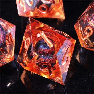 Orange Dragon Eye1 Handmade Sharp Edge 7 Piec Reesin d&d Dungeons and Dragons Dice Set