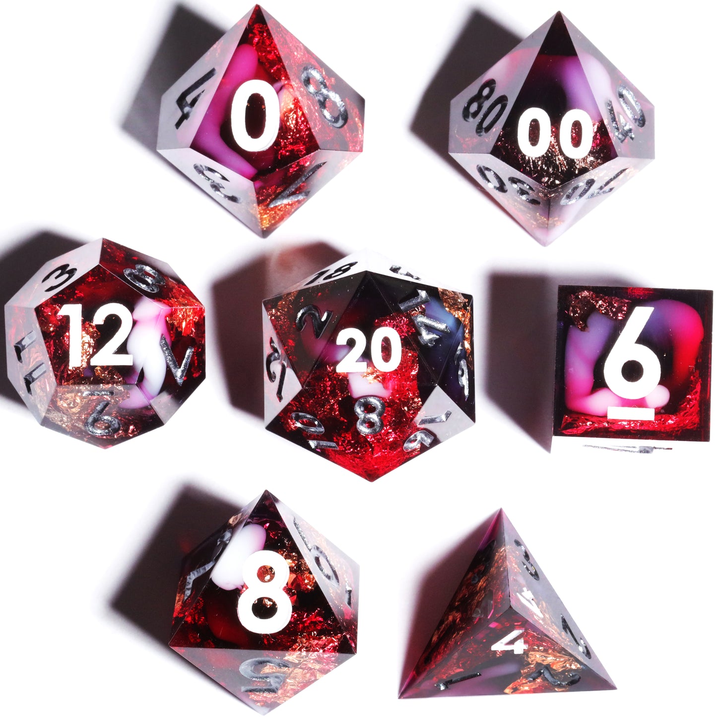 Bloody Rose Handmade Sharp Edge 7 Piece Resin d&d Dungeons and Dragons Dice Set