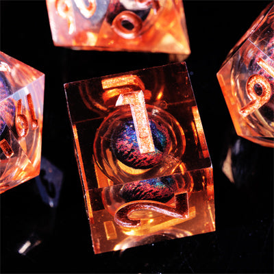 Orange Dragon Eye1 Handmade Sharp Edge 7 Piec Reesin d&d Dungeons and Dragons Dice Set