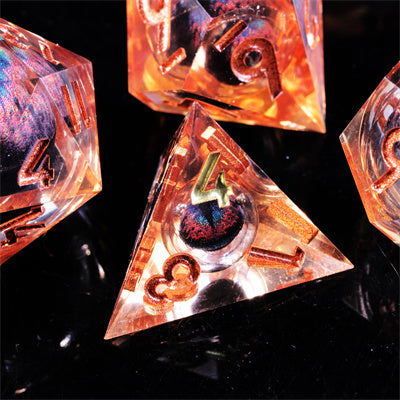 Orange Dragon Eye1 Handmade Sharp Edge 7 Piec Reesin d&d Dungeons and Dragons Dice Set