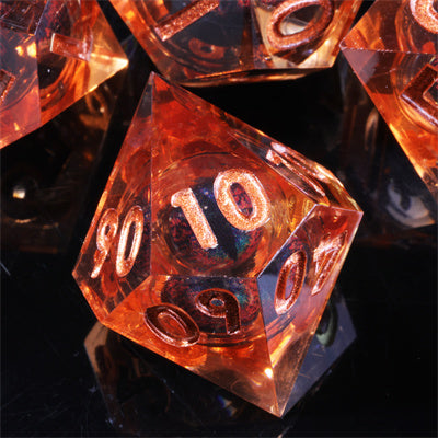 Orange Dragon Eye1 Handmade Sharp Edge 7 Piec Reesin d&d Dungeons and Dragons Dice Set