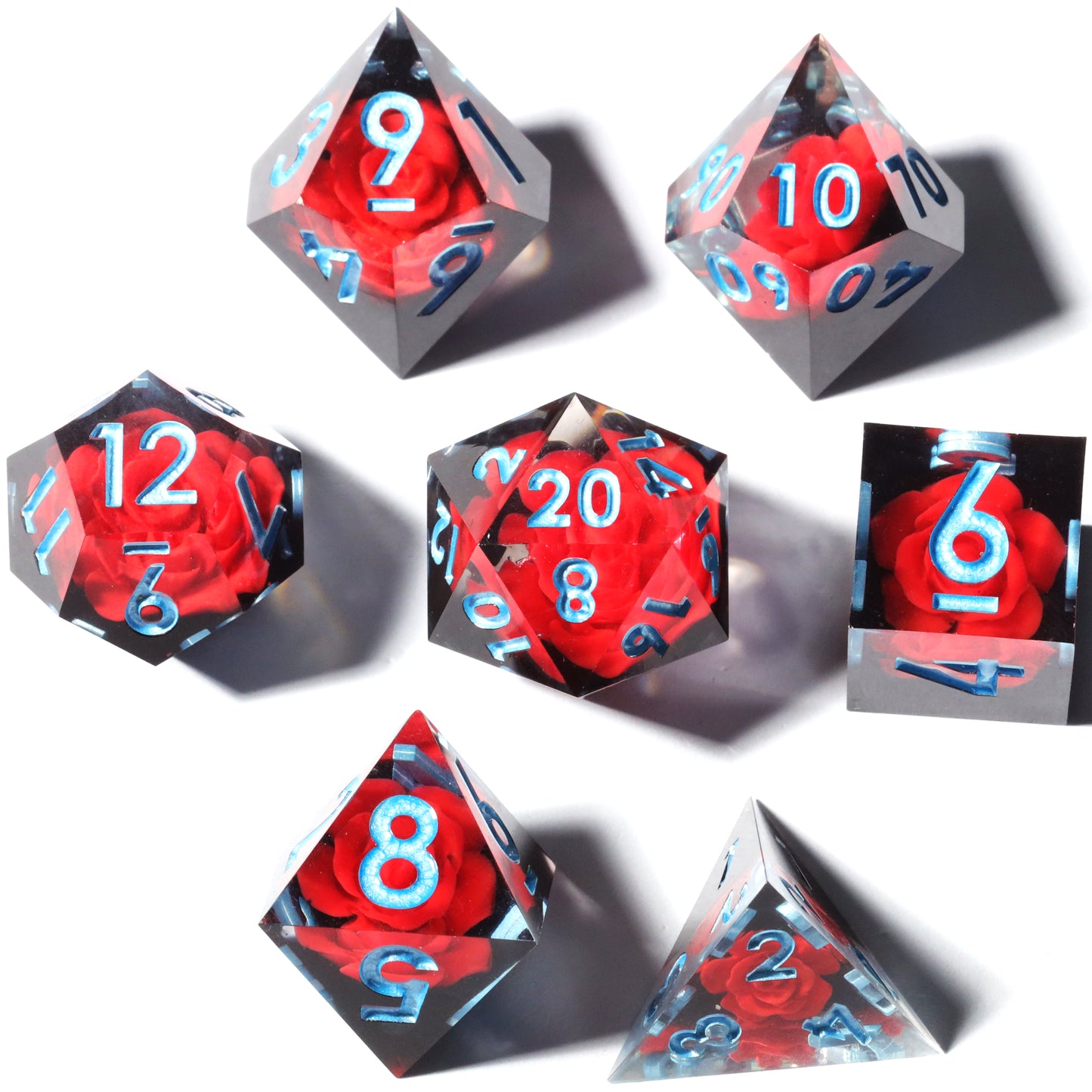 Spooky Flower Handmade Sharp Edge 7 Piece Reesin d&d Dungeons and Dragons Dice Set