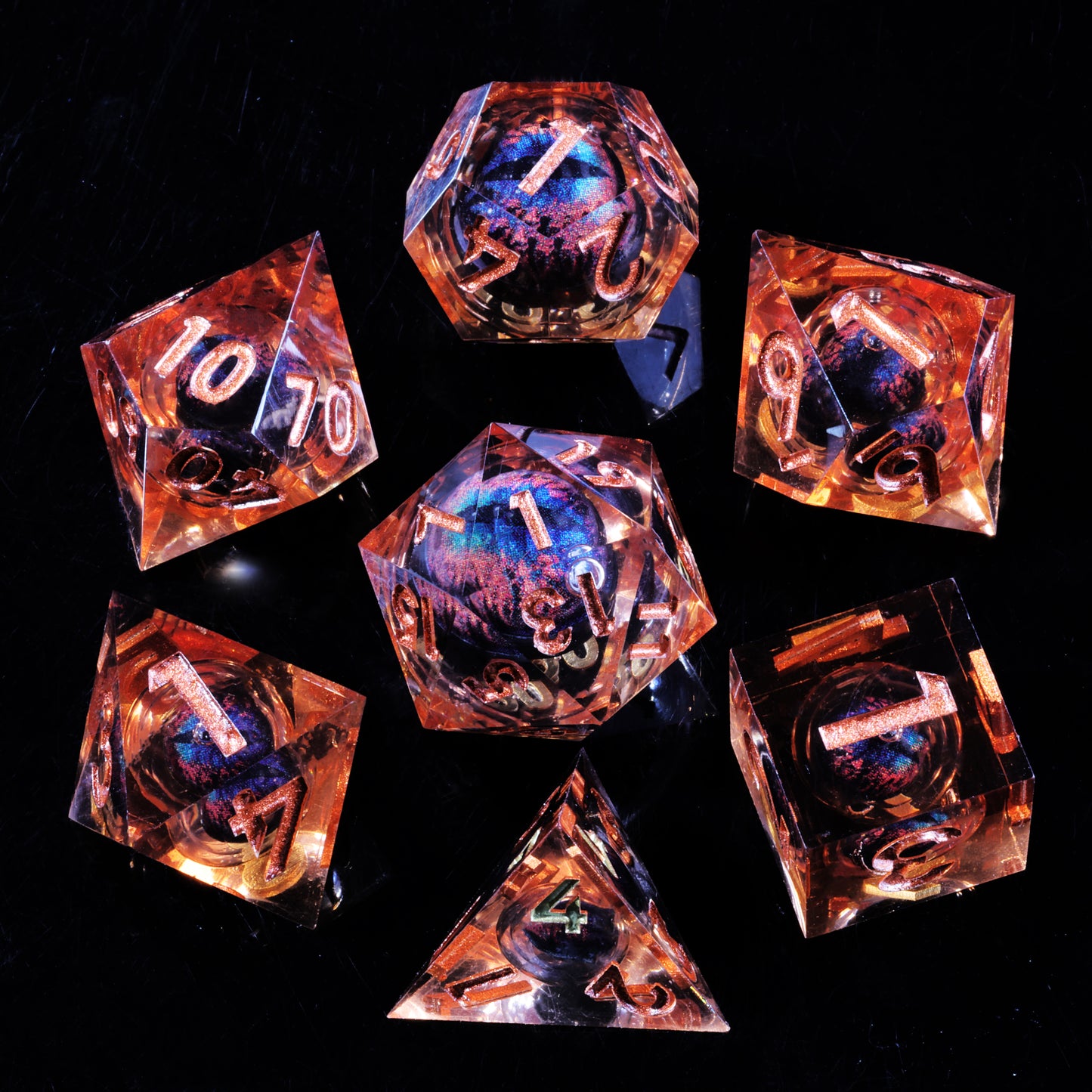 Orange Dragon Eye1 Handmade Sharp Edge 7 Piec Reesin d&d Dungeons and Dragons Dice Set