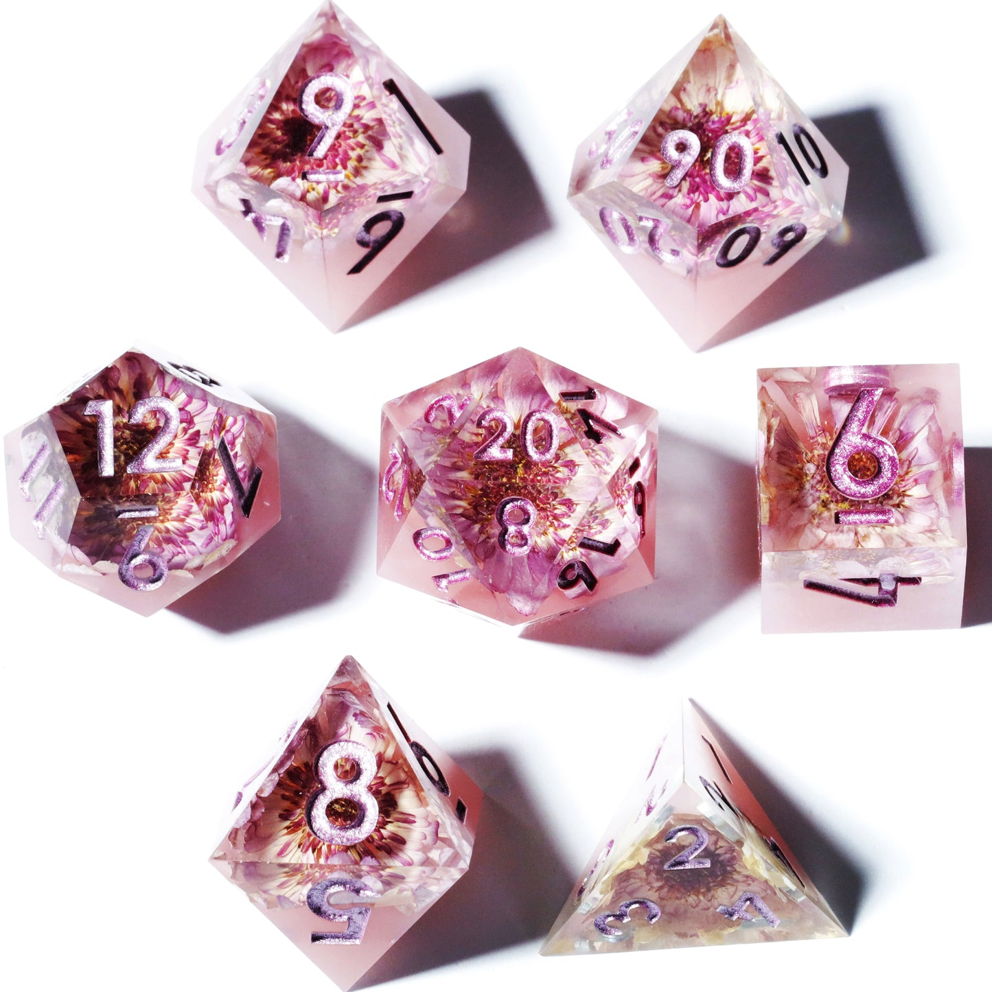 Undead Flower Handmade Sharp Edge 7 Piece Resin d&d Dungeons and Dragons Dice Set