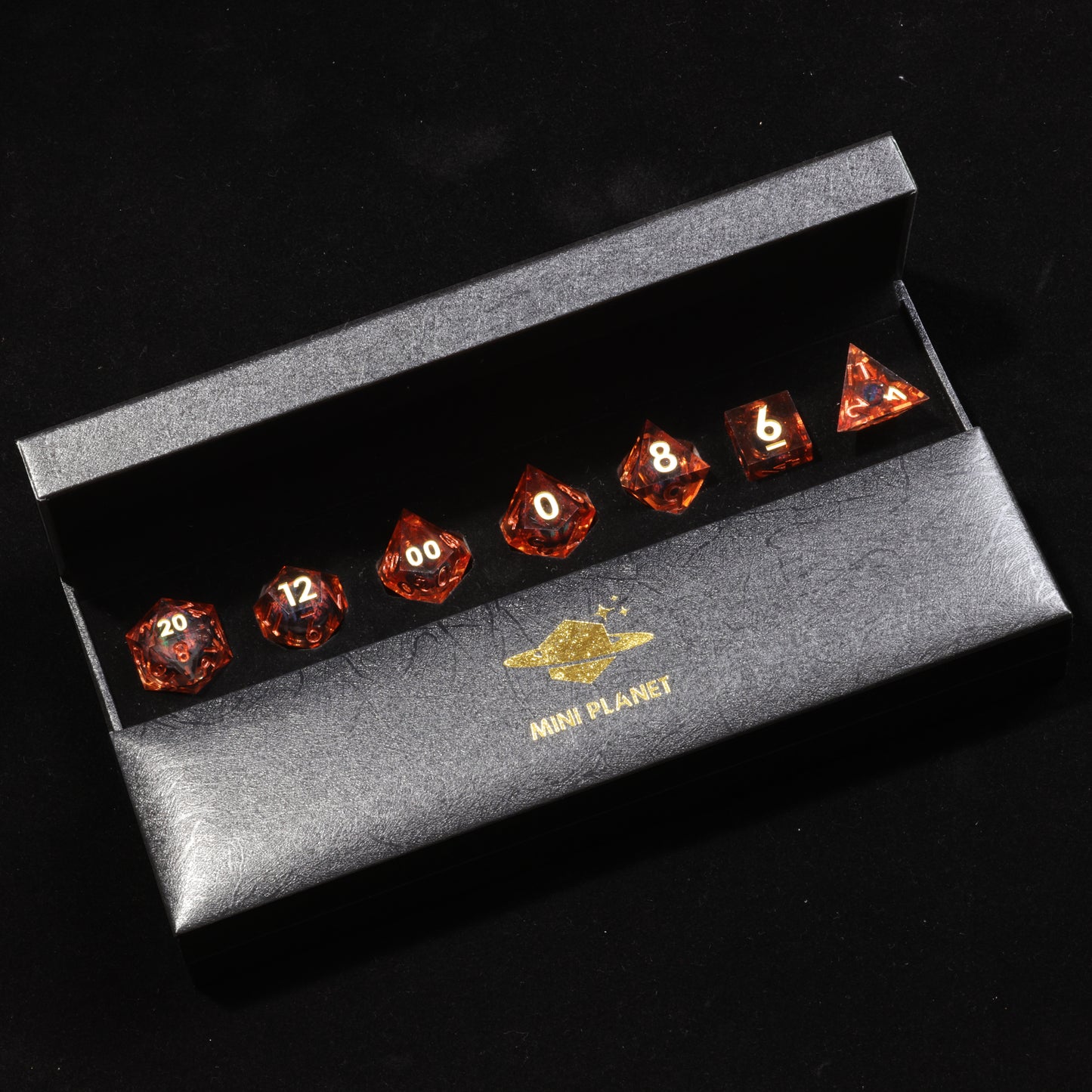 Orange Dragon Eye1 Handmade Sharp Edge 7 Piec Reesin d&d Dungeons and Dragons Dice Set