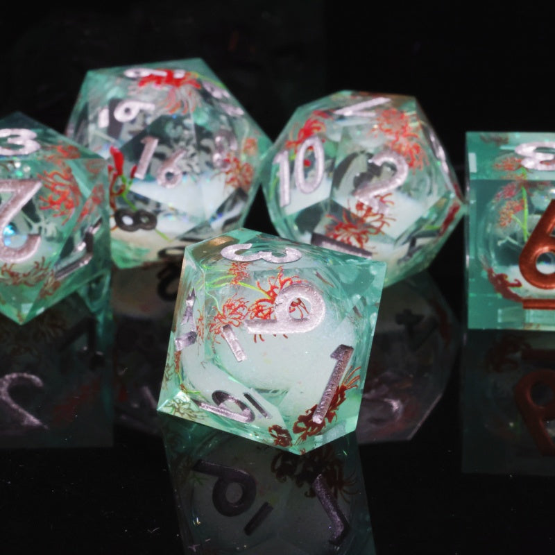 Liquid Core+Sticker Handmade Sharp Edge 7 Piece Dice Set