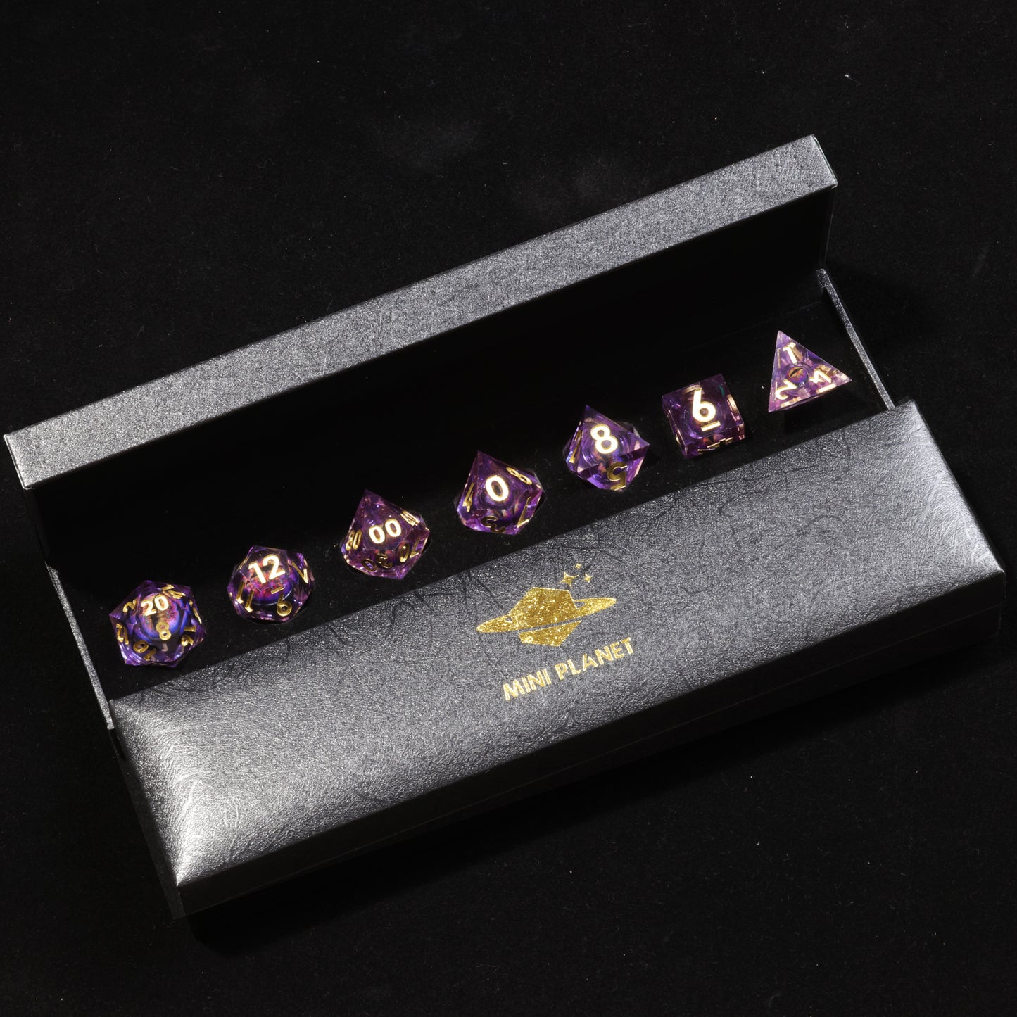 Purple Diamond Dragon Eye1 Handmade Sharp Edge 7 Piec Reesin d&d Dungeons and Dragons Dice Set