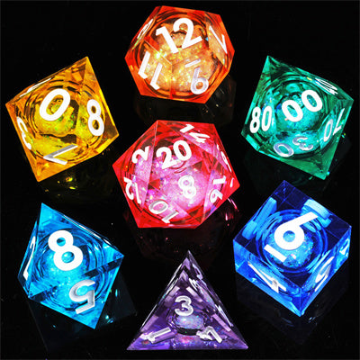 Liquid Core Rainbow Handmade Sharp Edge 7 Piece Resin d&d Dungeons and Dragons Dice Set