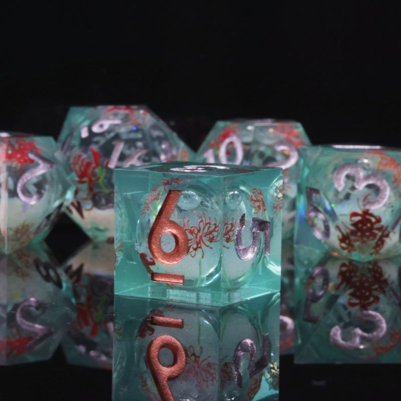 Liquid Core+Sticker Handmade Sharp Edge 7 Piece Dice Set