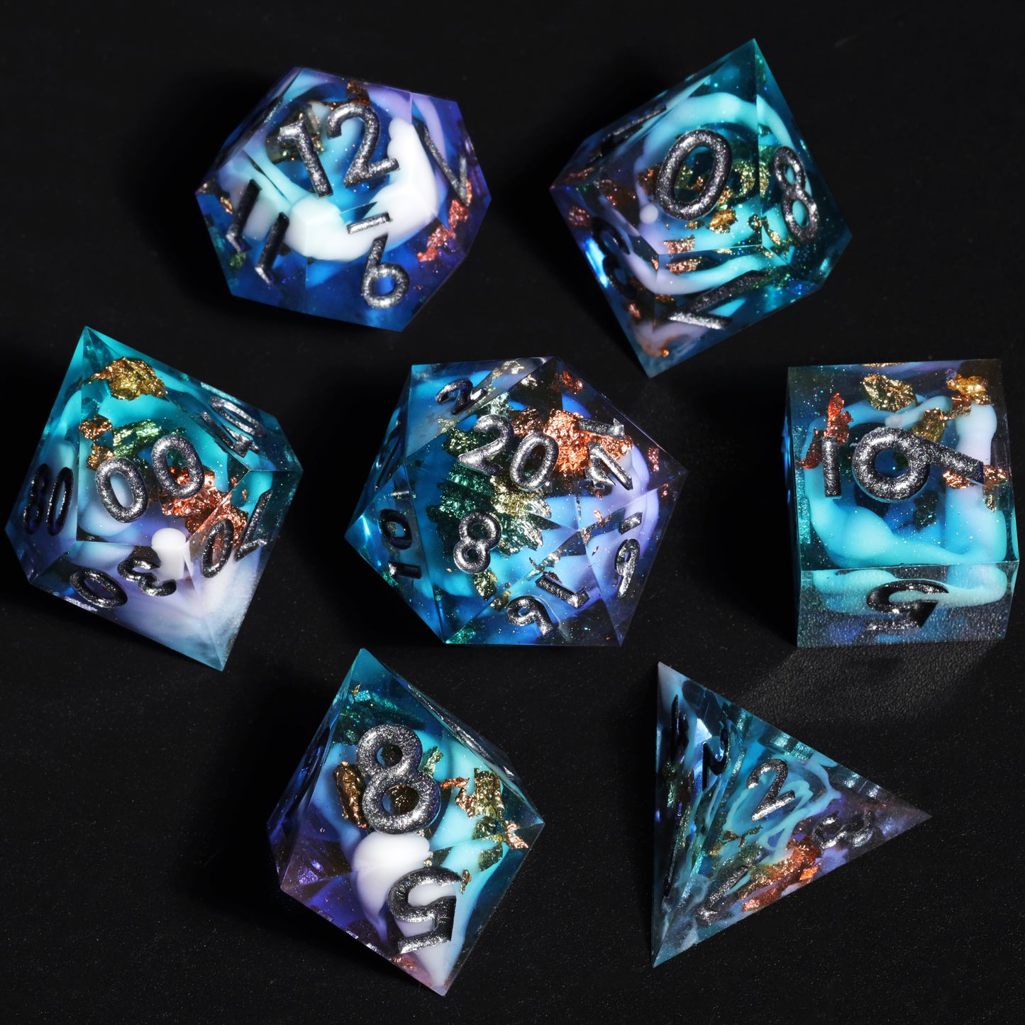 Ice Age Handmade Sharp Edge 7 Piece Resin d&d Dungeons and Dragons Dice Set