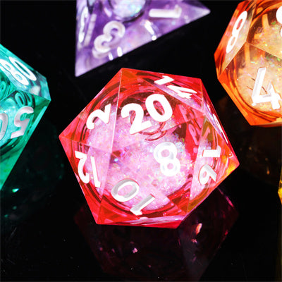 Liquid Core Rainbow Handmade Sharp Edge 7 Piece Resin d&d Dungeons and Dragons Dice Set