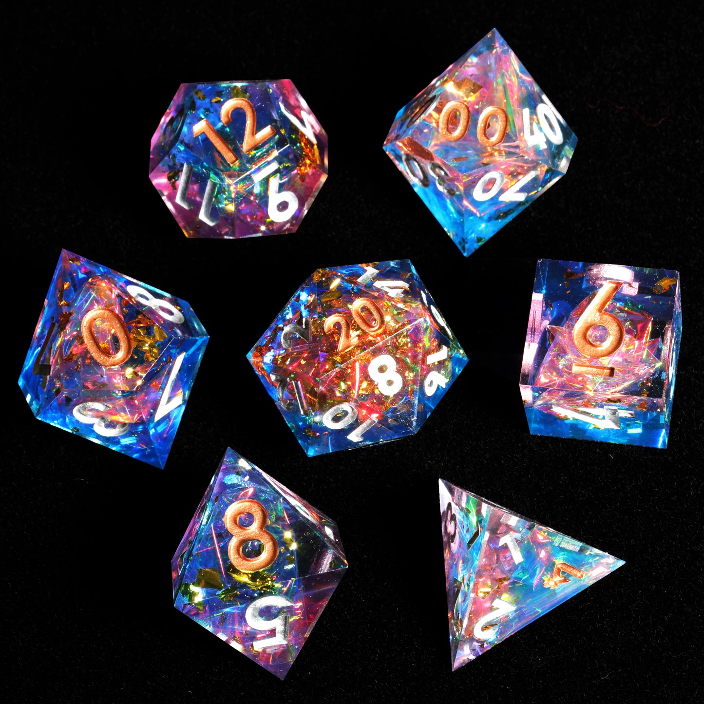 Cozy Weekend Handmade Sharp Edge 7 Piece Resin d&d Dungeons and Dragons Dice Set