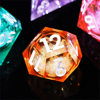 Liquid Core Rainbow Handmade Sharp Edge 7 Piece Resin d&d Dungeons and Dragons Dice Set