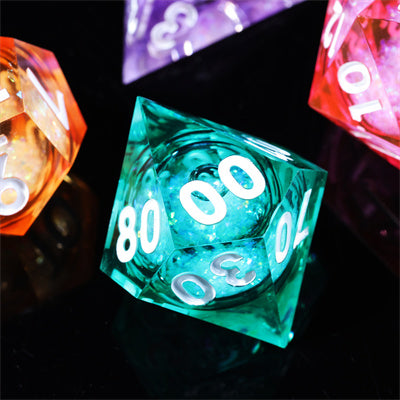 Liquid Core Rainbow Handmade Sharp Edge 7 Piece Resin d&d Dungeons and Dragons Dice Set
