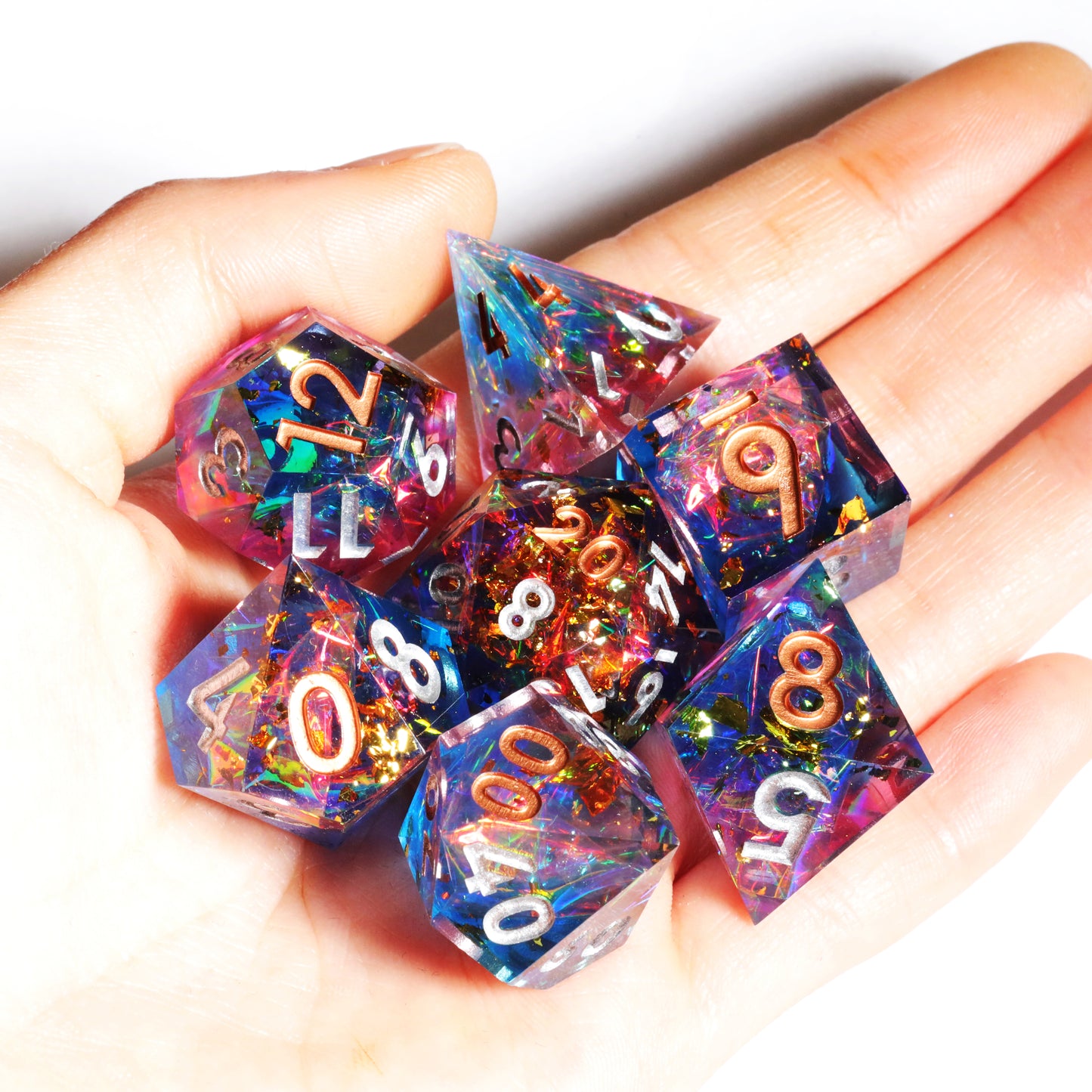 Cozy Weekend Handmade Sharp Edge 7 Piece Resin d&d Dungeons and Dragons Dice Set
