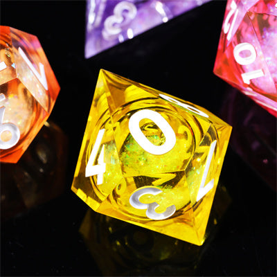 Liquid Core Rainbow Handmade Sharp Edge 7 Piece Resin d&d Dungeons and Dragons Dice Set