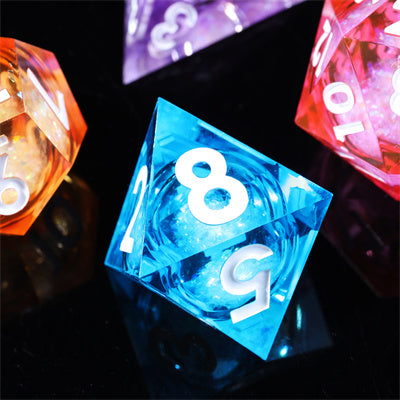 Liquid Core Rainbow Handmade Sharp Edge 7 Piece Resin d&d Dungeons and Dragons Dice Set