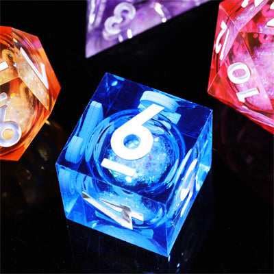 Liquid Core Rainbow Handmade Sharp Edge 7 Piece Resin d&d Dungeons and Dragons Dice Set