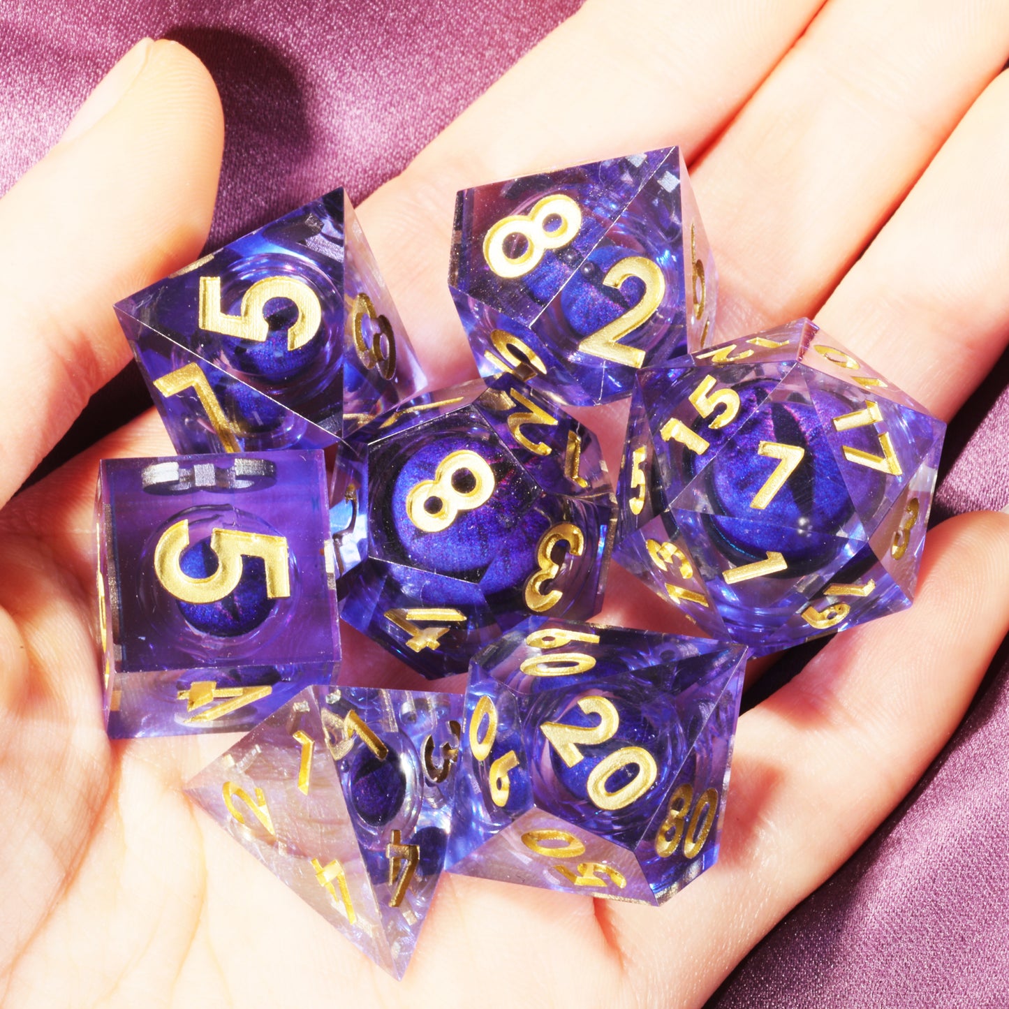 Purple Dragon Eye1 Handmade Sharp Edge 7 Piec Reesin d&d Dungeons and Dragons Dice Set