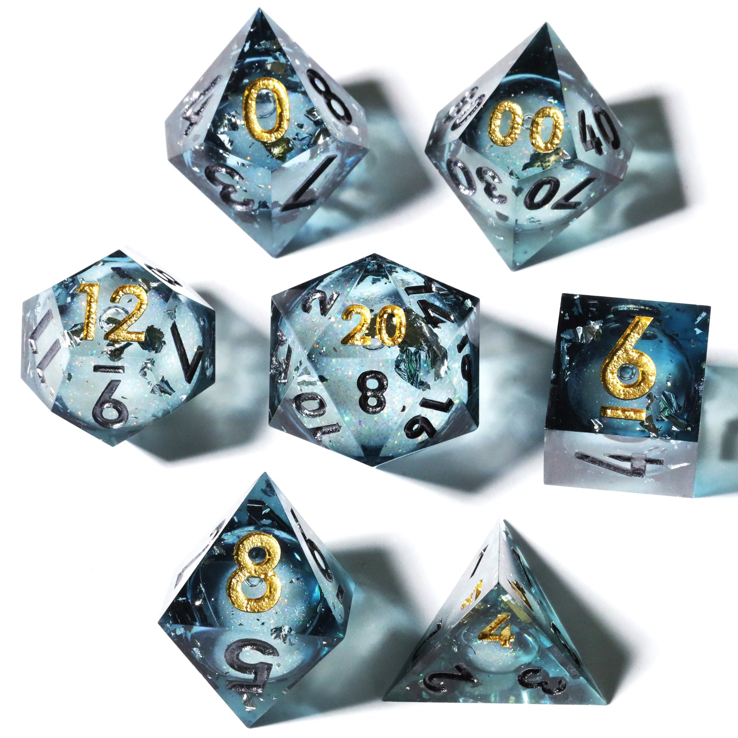 Nocturne Handmade Sharp Edge 7 Piece Resin d&d Dungeons and Dragons Dice Set