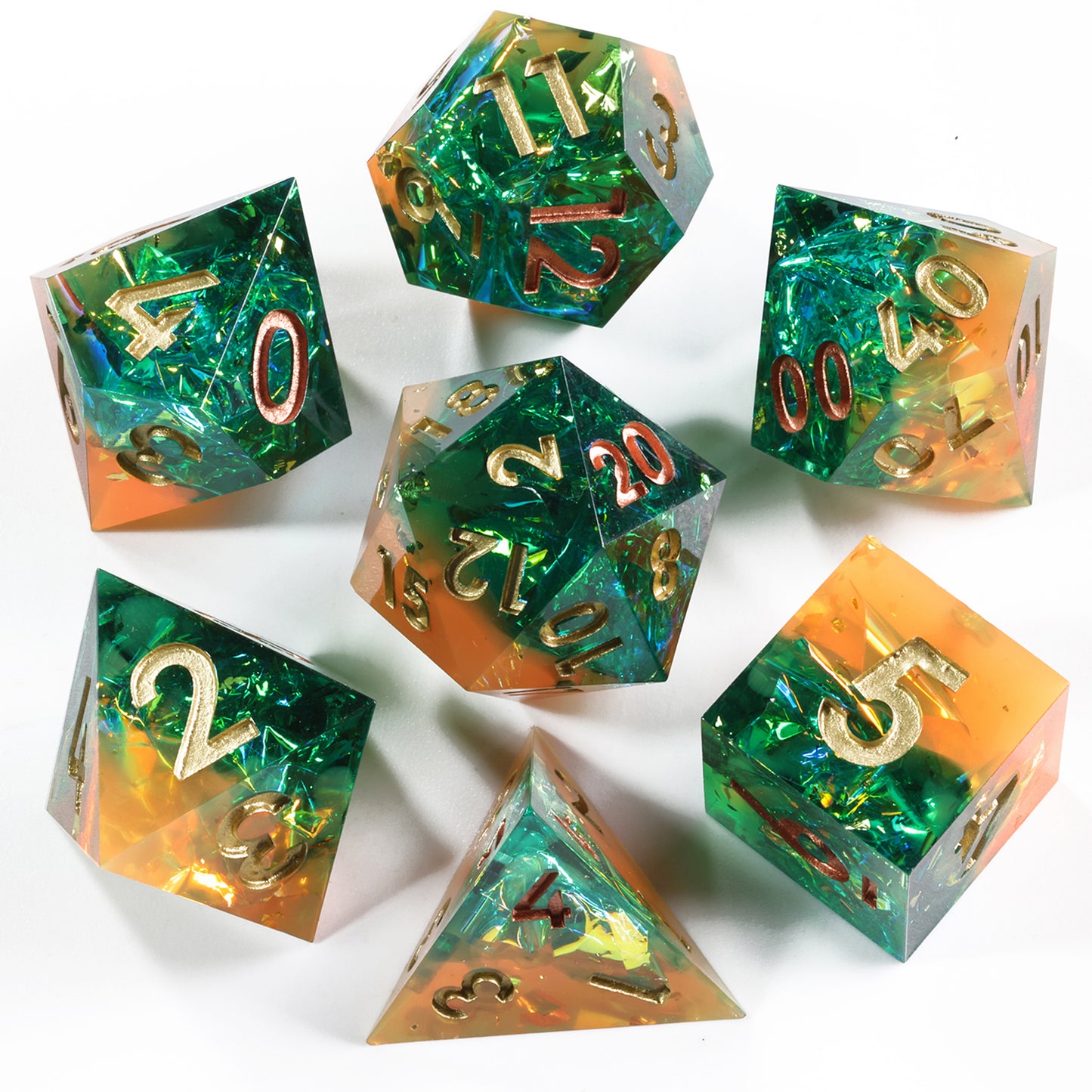 Fredom And Piety Handmade Sharp Edge 7 Piece Resin d&d Dungeons and Dragons Dice Set